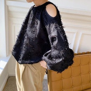 Envío Directo, blusas Jacquard para mujer, camisas y blusas informales holgadas de manga larga con hombros descubiertos para mujer y camisa informal de oficina para mujer - Product Image 2