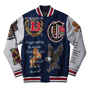 Streetwear Wool Varsity Jacket Trendy Retro Letterman Jacket avec manches et col contrastés - Product Image 4