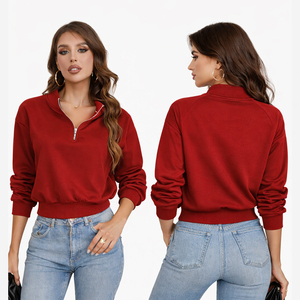 Custom Womens Half Zip Sweatshirt Black Gray Color Block Long Sleeve Casual Pullover - Product Image 6