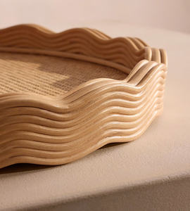 Bandejas redondas de ratán con borde festoneado para servir, decoración de vajilla de comedor en el hogar, restaurante, Hotel, decoración de fiesta - Product Image 3