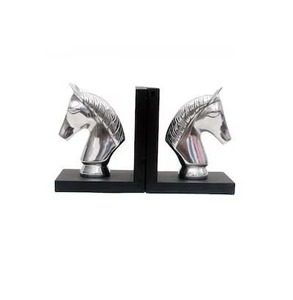 Sujetalibros de cabeza de caballo con acabado plateado para biblioteca de oficina en casa y mesa de estudio usos decorativos y funcionales de la India - Product Image 1