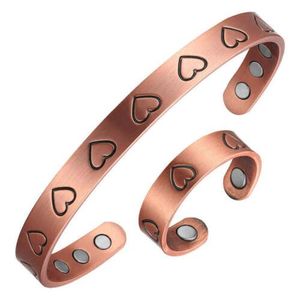 8.0mm Classical Adjustable Pearl Bracelets & <b>Bangles</b> Pure <b>Copper</b> Cuff with Magnetic Heart Shape Trendy Style for Gift - Product Image 3