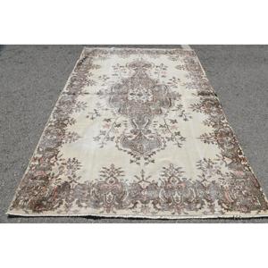 พรมวินเทจ ขนาด 6.1x8.9 ฟุต พรมตุรกี สีเบจเทา ลายดอกไม้ ทำจากขนสัตว์ - Product Image 1