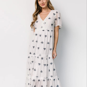 Robe longue vintage brodée à imprimé floral pour femmes, col rond, manches longues à lacets, robe élégante pour femmes, taille naturelle, manchette tissée - Product Image 1