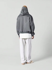 Sweat à capuche élégant 100% coton pour hommes avec cagoule à double capuche Zip Drop Shoulder Sweatshirt personnalisable pour l'hiver froid - Product Image 5