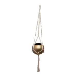 Superb quality Factory Direct Sale Indian Supplier Elegant Hanging Metal Round Gold Planter with Ropes For Balcony Window Decor