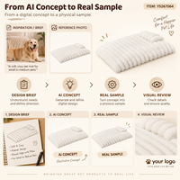 Matelas pour animaux de compagnie rectangulaire en peluche côtelée blanc cassé Yangyangpet avec oreiller pour chats et chiens