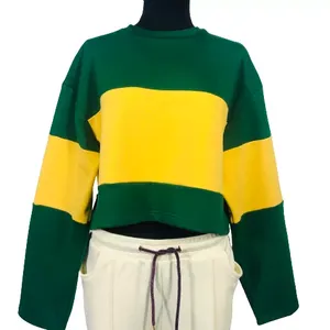 Vente en gros sweat-shirt personnalisé en polaire pour femmes, sweat-shirt imprimé uni à col ras du cou, Top court en maximisant l'usure - Product Image 5