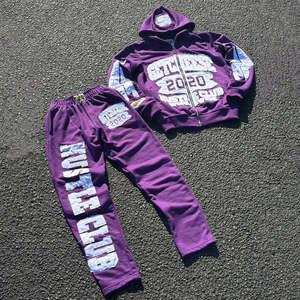 Custom <b>Winter</b> Hooded Vintage Acid Wash Stacked Flare Sweat Suits Unisex 100% Cotton Jogger Pants Distressed 2Piece Set - Product Image 1