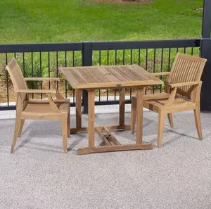 チーク材の木製屋外レストランダイニングテーブルと4つのサイドチェア頑丈な天然ガーデン家具