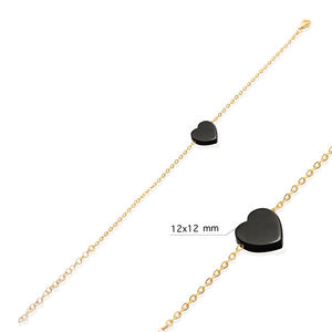 Onyx <b>Heart</b> Design Turkish Handcrafted Rhodium & Gold Plated 925 <b>Sterling</b> <b>Silver</b> Charm <b>Bracelet</b>-Party & Gift Jewelry - Product Image 2