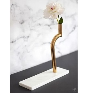Vase à fleurs moderne en métal avec base en marbre naturel, décoration minimaliste de luxe, accent pour la maison, le bureau, l'hôtel, artisanal, contemporain - Product Image 6