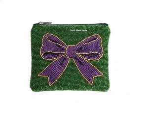 Porte-monnaie en perles de Mardi Gras, porte-monnaie en perles de Mardi Gras, violet, fabriqué en Inde, fait à la main par Glowin Fashion - Product Image 4