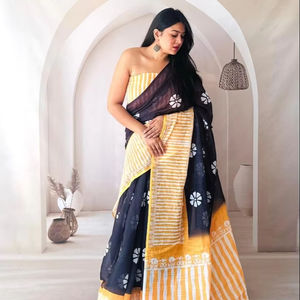 Elegante Lino Seda Sari Colección Moderno Fancy Printed Party Sarees Unique Luxury Fabric Designs para Invierno Verano Venta al por mayor - Product Image 1