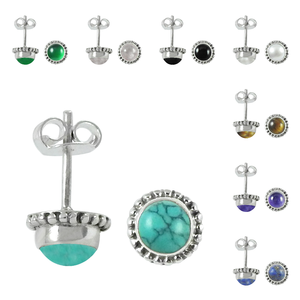 Pendientes de tuerca de peso ligero 925 mezcla de plata sólida surtido de piedras preciosas naturales pequeño pendiente informal regalo de boda joyería al por mayor - Product Image 4