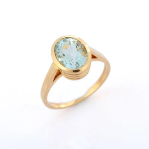 Bague pour homme en or jaune massif 18 carats Solitaire aigue-marine ovale naturelle faite à la main bijoux fins faits à la main en gros fêtes de naissance - Product Image 1