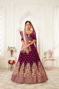 Púrpura oscuro Premium hecho a mano de lujo nupcial Dupatta pesado bordado terciopelo Lehenga para fiestas Bollywood indio pakistaní - Product Image 2