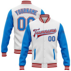 Direct Industry Wholesale Casual Winter Custom White Sky Blue Black-Pink Bomber Full-Snap Varsity Letterman Two Tone Jacket - Product Image 2