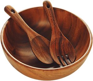 Bol à salade en bois poli artisanal classique et écologique - Design polyvalent, décoration rustique de style farmhouse, passe au lave-vaisselle - Product Image 2