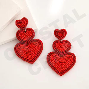 Pendientes de Cuentas con Corazón Rojo, Unisex, Vintage, para Bodas, Patrióticos, Día de los Caídos, Cuentas de Vidrio Naranja, Blanco y Azul - Product Image 1