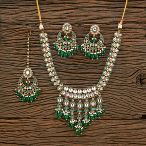 Classic Look of Brass Copper Indo Western <b>Pearl</b> <b>Necklace</b> <b>Set</b> With Mehndi Plating for Womens - Product Image 2