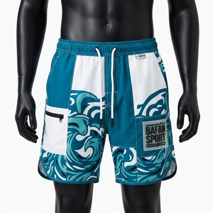 <b>Mens</b> Swim Shorts 130 GSM Quick Dry Polyester Blue Shark Print Beach Swim <b>Trunks</b> Custom Sublimation Logo <b>men's</b> shorts - Product Image 5