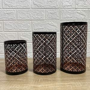 Superior Quality Luxury T Light Holder Black Iron Candle Holder with Etching Design <b>Glass</b> Jar Scented Features Home Office Decor - Product Image 1