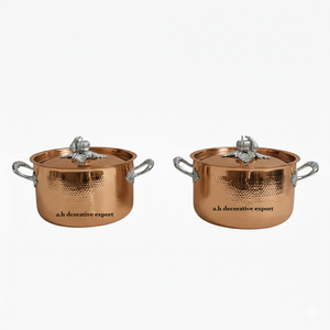Ensemble de casseroles en métal de luxe martelé à la main, poignées en acier inoxydable, couvercles, 3 pièces, design écologique européen, pot de service décoratif - Product Image 4
