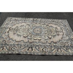 พรมวินเทจขนาด 5.4x8.5 ฟุต พรมตุรกีขนาดใหญ่ พรมขนสัตว์ลายสัตว์สีเบจ - Product Image 3