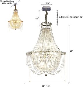 40" <b>Chrome</b> Empire Crystal <b>Chandelier</b> Lighting for Dining Room Living Room Foyer Hallway Bedroom Entryway,LED Dimmable 30 - Product Image 2