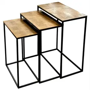 Modern Designed Wood and Metal Coffee <b>Table</b> With Set of 3 Essential Home Decorative <b>Side</b> Corner <b>Table</b> for Living Room Bedroom - Product Image 2
