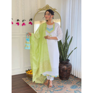 Designer Viscose Chanderi <b>Kurti</b> Set with Embroidery Work & 2.20m Jacquard Dupatta Ethnic Wear <b>for</b> <b>Women</b> - Product Image 1