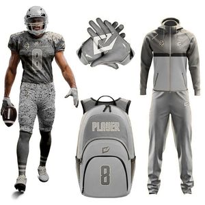 Ensemble de football américain par sublimation de 320 grammes, personnalisable, comprenant maillot cousu, sacs à dos, sweat à capuche, maillot de tir et gants - Product Image 3