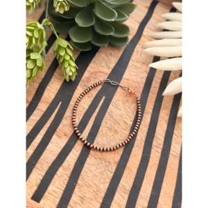 Vintage Bohemian 3mm <b>Copper</b> Beaded Bracelet Gold Plating Navajo Strung Christian Jewelry Featuring Zircon Pearl Diamond - Product Image 3