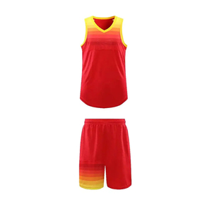 Men Red Gradient Basketball Jersey Set Sleeveless V-Neck Moisture Wicking Polyester Uniform Summer Sport Wear Ronpex - Product Image 1