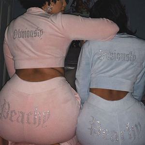 ชุดวอร์มผ้าฝ้ายแบบรูดซิปมีฮู้ดและกางเกงวิ่งชุดวอร์มและมีฮู้ดชุดเสื้อผ้า2ชิ้น - Product Image 1