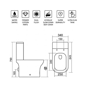 Inodoro de Dos Piezas de Cerámica Moderna Centro con Drenaje en Forma de S y en Forma de P - Product Image 2