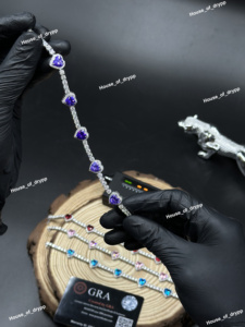 Bracelet tennis en argent en forme de cœur avec diamants moissanite violets, design glacé, bijou élégant pour homme et femme, cadeau de fête - Product Image 3