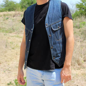 Meilleures ventes Gilet en jean sans manches pour hommes, fabriqué en usine, gilet en jean respirant et confortable pour adultes - Product Image 3