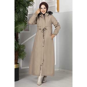 Manteau hijab à capuche Eflin beige, motif régulier, tailles 38-52, Turquie - Product Image 4