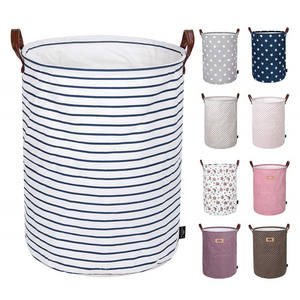 Panier à linge pliable en coton avec poignée en cuir durable, paniers de rangement pour vêtements, pour la salle de bain - Product Image 5