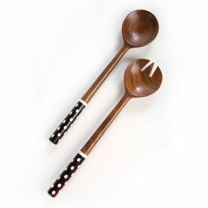 Cuillère et fourchette de service à salade en bois de résine design Couverts de service à salade décoratifs Cuillère et fourchette Vaisselle Outil de cuisine personnalisé - Product Image 6