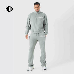 Sweat-shirt à fermeture éclair pour homme et femme 100% coton imprimé avec logo personnalisé 1/4 Ensemble de pantalons de survêtement évasés Design court surdimensionné Entraînement décontracté - Product Image 1