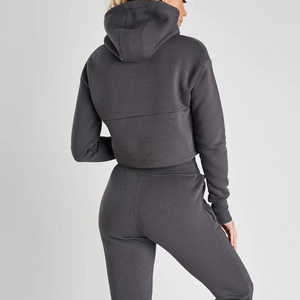 Nouveau design, sweat-shirts à capuche courts en coton uni pour femmes, prix de gros, décontractés, respirants, col rond, sweat-shirts à capuche courts pour femmes 2026 - Product Image 5