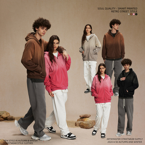 Vente en gros Cardigan rétro à capuche avec logo personnalisé Motif imprimé de haute qualité Manteau surdimensionné lavable à l'eau pour femmes et hommes - Product Image 6