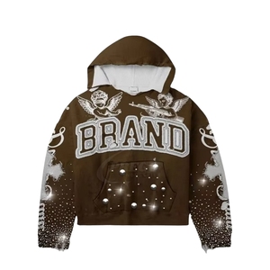 Hoodie unisexe coupe courte et ample en molleton 100% coton, avec patch appliqué personnalisé, impression numérique, effet délavé soleil et usé, pour homme - Product Image 1