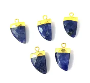 Brazil Delicate Natural Crystal Horn Gemstone Wholesale Jewelry Gold And Silver Blue Sapphire Pendant