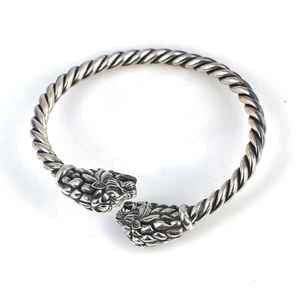 925 Sterling <b>Silver</b> Lion Head Design Twisted GM <b>Cuff</b> <b>Bracelet</b> for <b>Men</b> Fashion Accessory - Product Image 1