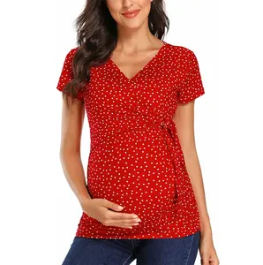 Ladies Maternity T Shirt Casual V Neck Short Sleeve Nursing Pregnancy Breastfeeding Maternity T shirt breathable
