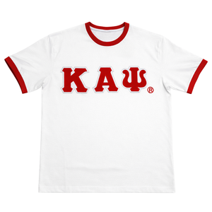 Camiseta Ringer Premium Blanca Bordada de Kappa Alpha Psi, Talla Real, Algodón Suave, Prenda Clásica de la Fraternidad Griega - Product Image 4